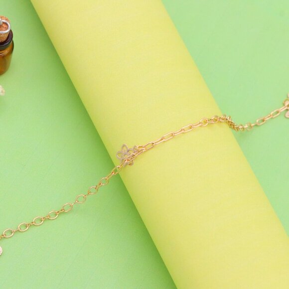 "Rose Gold Butterfly and Leaf Charm Anklet for Women, XPAL1040 - Picture 2 of 12